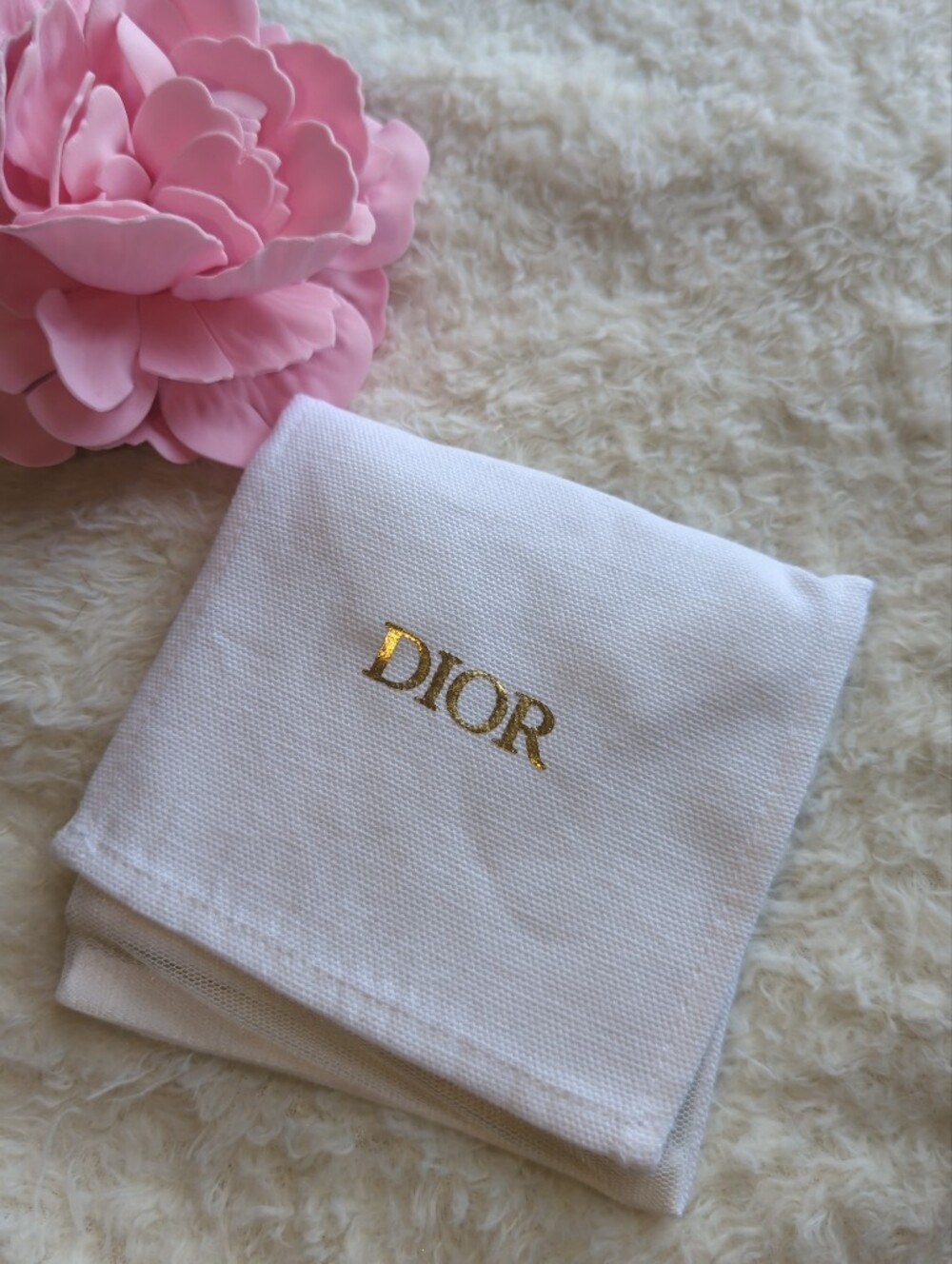 Dior White Canvas Jewelry Pouch with Gold Logo For Earrings Necklace  Snaps New